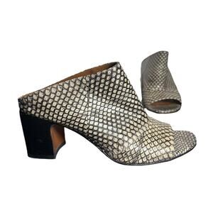 Aquatalia Python Embossed Leather Peep Toe Block Heel Mule 9.5 Italy